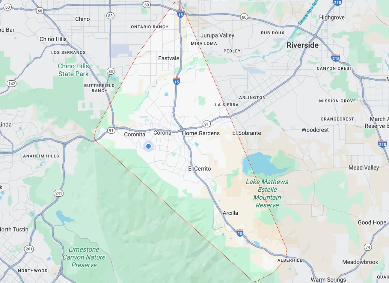 Service Area Map - Corona, Norco, Eastvale, Temescal Valley